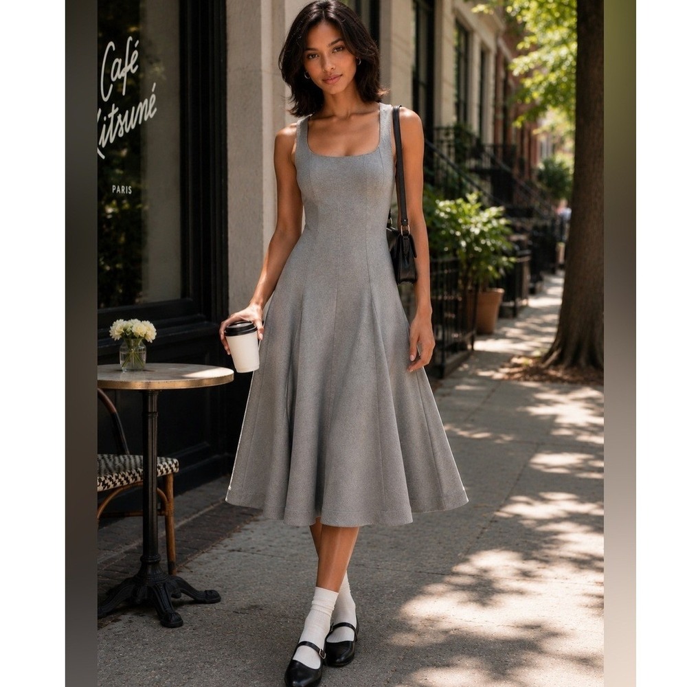 NWT‎ Anthropologie Du Paradis Sleeveless Neoprene A-Line Midi Dress Grey Size S